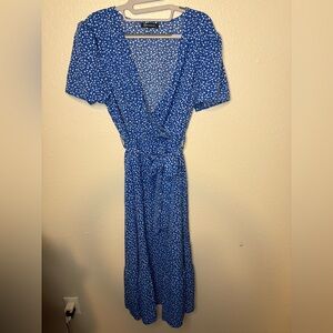 Blue and White Flutter Sleeve Maxi Sundress
